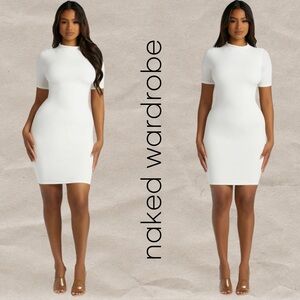 Naked Wardrobe The NW Mini T Dress White Bodycon Basic Short Sleeve XS/S